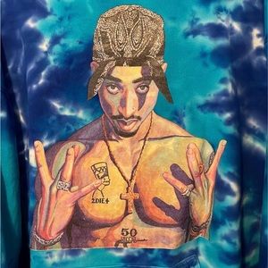 ONE OF A KIND Tupac blue tie-dye hooded sweatshirt men’s large.